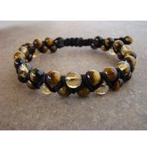 Szerencsehozó kétsoros shamballa ásvány karkötő Tigrisszem - Citrin 6 mm